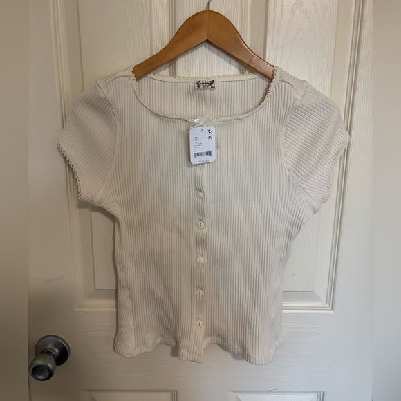Free People Intimately Ivory Ribbed Button Front Top spring summer NWT basic - Picture 4 of 12